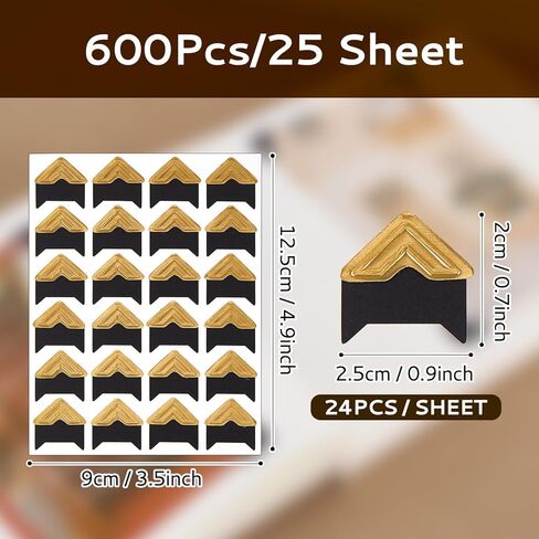 Dfqsofd 600 قطعة من زوايا الصور ذاتية اللصق، زوايا الصور لملصقات تثبيت الصور في سجل القصاصات DIY، الألبوم، كتب الذاكرة، إطارات الصور، مجلة (أسود) in Kuwait