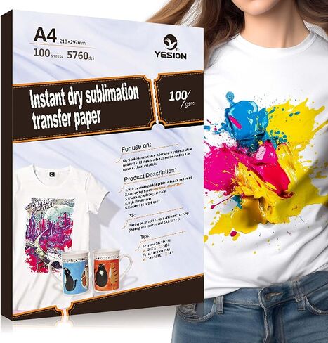 100 Sheets Sublimation Paper 8.3" x 11.7" - Heat Transfer Paper for T-Shirts, Mugs, DIY - Compatible with Epson/HP/Canon/Sawgrass Inkjet Printers (Sublimation Ink Required) (Clear) in Saudi Arabia