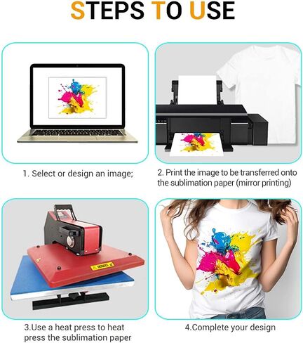 100 Sheets Sublimation Paper 8.3" x 11.7" - Heat Transfer Paper for T-Shirts, Mugs, DIY - Compatible with Epson/HP/Canon/Sawgrass Inkjet Printers (Sublimation Ink Required) (Clear) in Saudi Arabia