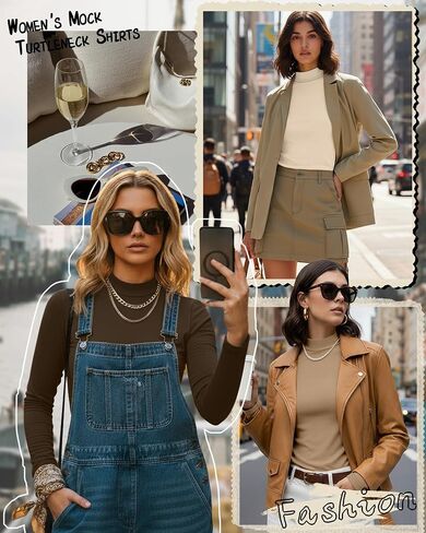 Ficerd 3 Pack Women's Mock Turtleneck Shirts, Long Sleeve Mock Neck Pullover Tops Slim Fitted Stretch Undershirt Tee Blouse in Kuwait