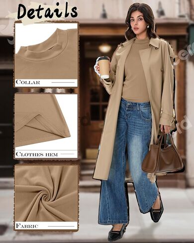 Ficerd 3 Pack Women's Mock Turtleneck Shirts, Long Sleeve Mock Neck Pullover Tops Slim Fitted Stretch Undershirt Tee Blouse in Kuwait