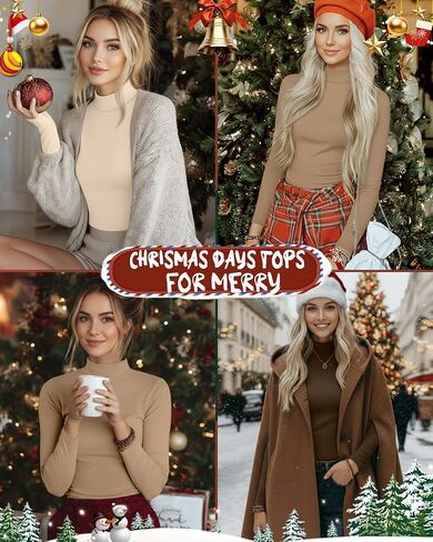 Ficerd 3 Pack Women's Mock Turtleneck Shirts, Long Sleeve Mock Neck Pullover Tops Slim Fitted Stretch Undershirt Tee Blouse in Kuwait