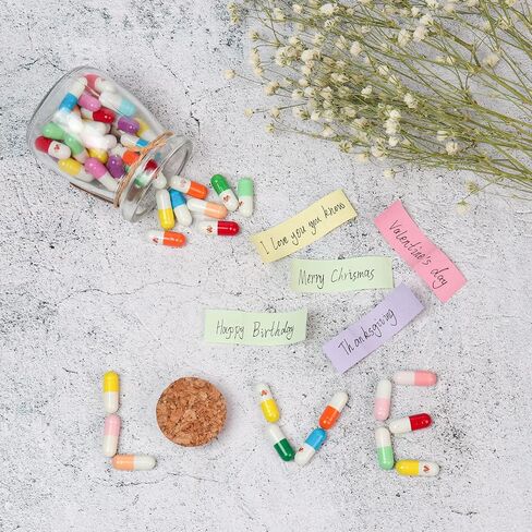 HSXIANG Capsule Letters Message in a Bottle,Happy Pills Notes Gifts for Birthday,Valentines Day,Mother's Day,Graduation season Party.(Transparent Color 77PCS) in Kuwait