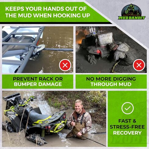 Custom Paracord ATV UTV Recovery Strap with Winch Hook and D Ring Shackle, Tow Rope for Four Wheeler, Quad, Side by Side, Premium Mudding Accessories in Saudi Arabia