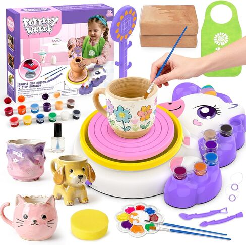 Pottery Wheel for Kids, Arts and Crafts for Kids Ages 8-12, Complete Pottery Painting Craft Kit with Clay, Art Supplies for Kids Toys Girls Birthday Christmas Gift for 6 7 8 9 10 11 12+, Purple in Kuwait