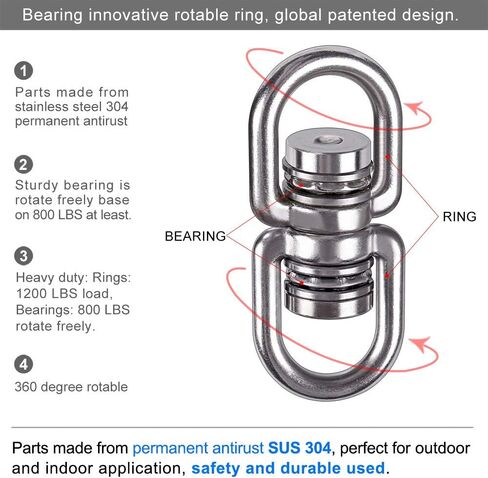SELEWARE Bearing Swing Swivel, 360° Rotational Device Hanging Accessory for Web Tree Swing, Hammock Chair, Climbing Rope, Aerial Yoga, Kids Swing Swivel,Hold Up to 1200LB in Saudi Arabia