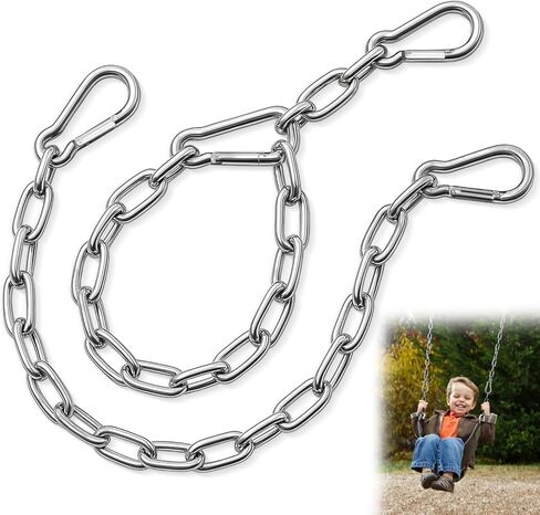2 حزمة من سلاسل التأرجح شديدة التحمل مقاس 25 بوصة مع 4 حلقات تسلق، سلاسل تعليق من الفولاذ المقاوم للصدأ باللون الأسود مع خطافات لكرسي الأرجوحة، أرجوحة الشرفة، سلة معلقة، صالة الألعاب الرياضية، سعة 1200 رطل (أسود) in Kuwait