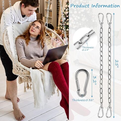 2 حزمة من سلاسل التأرجح شديدة التحمل مقاس 25 بوصة مع 4 حلقات تسلق، سلاسل تعليق من الفولاذ المقاوم للصدأ باللون الأسود مع خطافات لكرسي الأرجوحة، أرجوحة الشرفة، سلة معلقة، صالة الألعاب الرياضية، سعة 1200 رطل (أسود) in Kuwait