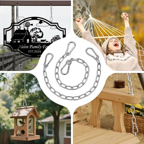 2 حزمة من سلاسل التأرجح شديدة التحمل مقاس 25 بوصة مع 4 حلقات تسلق، سلاسل تعليق من الفولاذ المقاوم للصدأ باللون الأسود مع خطافات لكرسي الأرجوحة، أرجوحة الشرفة، سلة معلقة، صالة الألعاب الرياضية، سعة 1200 رطل (أسود) in Kuwait