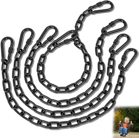 2 حزمة من سلاسل التأرجح شديدة التحمل مقاس 25 بوصة مع 4 حلقات تسلق، سلاسل تعليق من الفولاذ المقاوم للصدأ باللون الأسود مع خطافات لكرسي الأرجوحة، أرجوحة الشرفة، سلة معلقة، صالة الألعاب الرياضية، سعة 1200 رطل (أسود) in Kuwait