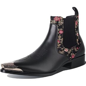 Men's Chelsea Boots with Floral Jacquard Fabric and Silver Toe Cap Slip On Dress Boots for Stage, Party, Fashion, Casual, Stylish Shoes in Saudi Arabia