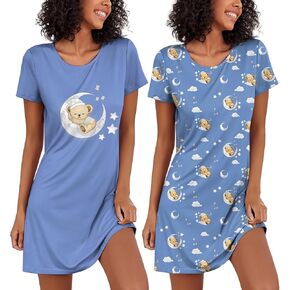 Ekouaer Nightgowns for Women 2 Pack Night Shirts Short Sleeve Sleapwear Soft Sleep Dress Solid/Printed NightDress S-XXL in Kuwait