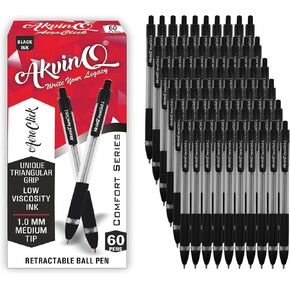 AKVINQ® AeroClick Retractable Ballpoint Pen | Black Ink | 1.0mm Medium Point | Smooth Writing | Low Viscosity Ink | Triangular Comfort Grip - 12 Pen Value Pack for School, Office (Blue, 12) in Saudi Arabia