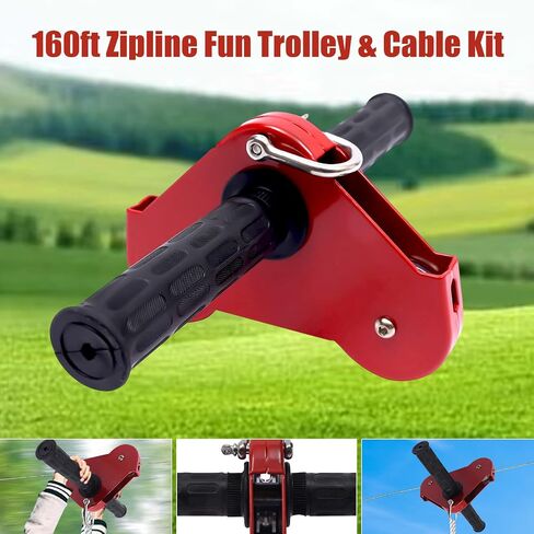 160 Ft Zip Line Kit for Kids & Adults | Heavy-Duty Outdoor Adventure Zipline with Stainless Steel Brake | Safe for Ages 3+ | Ideal for Backyard Fun, Parks, Camping & Thrill-Seeking in Kuwait