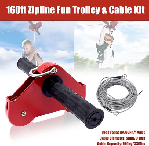 160 Ft Zip Line Kit for Kids & Adults | Heavy-Duty Outdoor Adventure Zipline with Stainless Steel Brake | Safe for Ages 3+ | Ideal for Backyard Fun, Parks, Camping & Thrill-Seeking in Kuwait