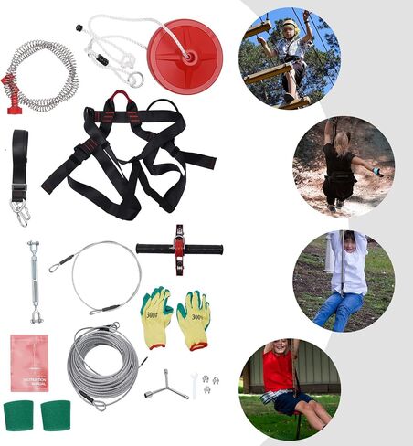 160 ft Zipline for Kids and Adult, Zip line Kits for Backyard with Stainless Steel Spring Brake, Safety Harness, 2 Tree Protection Mats and Full Set of Zip line Accessories, Up to 330 lb in Saudi Arabia