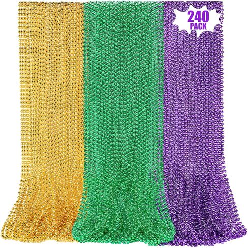 220 PCS Gold Bead Necklace, 33 Inch Mardi Gras Christmas Beads in Saudi Arabia