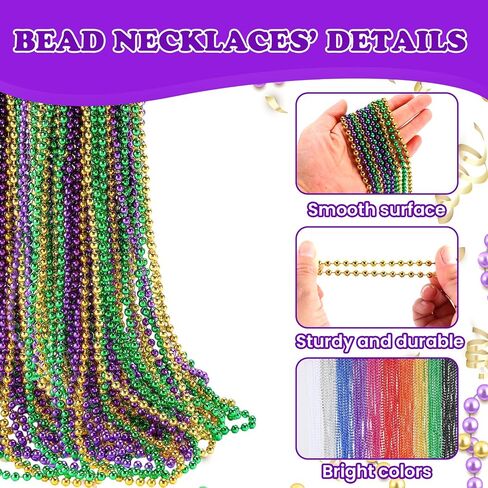 220 PCS Gold Bead Necklace, 33 Inch Mardi Gras Christmas Beads in Saudi Arabia