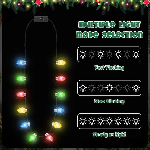 4 PCS Christmas Party Favors, 3 Modes Light Up Christmas Necklace with 12 Glow Bulbs, LED Christmas Light Necklace, Colorful Xmas Bulb Necklaces Decor for Ugly Sweater New Year Family Party Supplies in Saudi Arabia