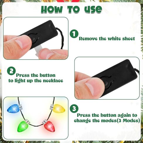 4 PCS Christmas Party Favors, 3 Modes Light Up Christmas Necklace with 12 Glow Bulbs, LED Christmas Light Necklace, Colorful Xmas Bulb Necklaces Decor for Ugly Sweater New Year Family Party Supplies in Saudi Arabia