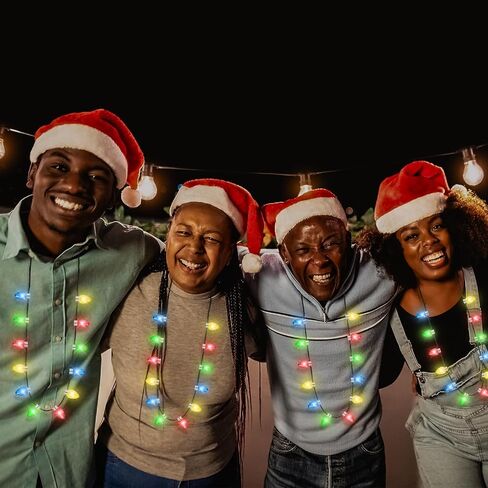 4 PCS Christmas Party Favors, 3 Modes Light Up Christmas Necklace with 12 Glow Bulbs, LED Christmas Light Necklace, Colorful Xmas Bulb Necklaces Decor for Ugly Sweater New Year Family Party Supplies in Saudi Arabia