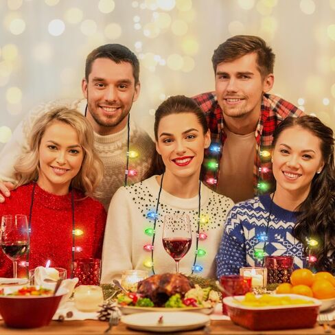4 PCS Christmas Party Favors, 3 Modes Light Up Christmas Necklace with 12 Glow Bulbs, LED Christmas Light Necklace, Colorful Xmas Bulb Necklaces Decor for Ugly Sweater New Year Family Party Supplies in Saudi Arabia