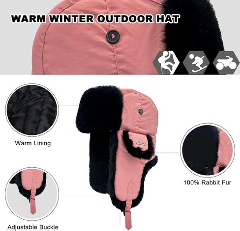 Winter Trapper Hat for Men Women 100% Real Rabbit Fur Russian Fur Winter Ushanka Hat Men Aviator Hat Mens Trapper Hat in Kuwait