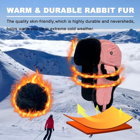 Winter Trapper Hat for Men Women 100% Real Rabbit Fur Russian Fur Winter Ushanka Hat Men Aviator Hat Mens Trapper Hat in Kuwait