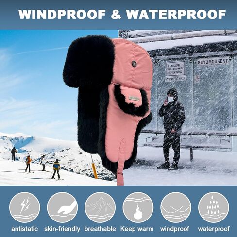 Winter Trapper Hat for Men Women 100% Real Rabbit Fur Russian Fur Winter Ushanka Hat Men Aviator Hat Mens Trapper Hat in Kuwait