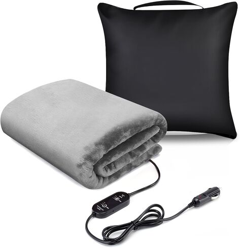Heated Car Blanket, Electric Warming Blanket,3 Temperature Settings,Timer,Machine Washable,12/24 V Electric Blanket, Portable Heated Throw for Camping 59x43 in (Gray) in Saudi Arabia