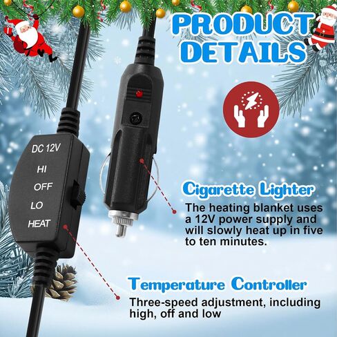 Riakrum 12V بطانية ساخنة للسيارة مع 2 أو 3 مستويات التدفئة 58 × 43 الشتاء عيد الميلاد قابل للتعديل درجة الحرارة بطانية كهربائية عيد الميلاد الدافئة رمي هدية المقابس في سيارة شاحنة SUV RV in Kuwait