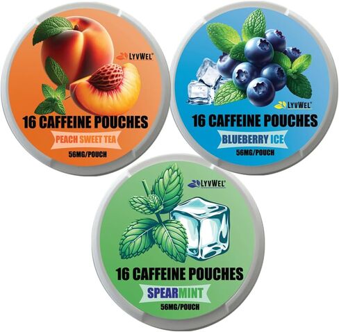 LYVWEL 3-Pack Sampler: 16 لكل علبة، 56 ملغ من الكافيين، خالي من النيكوتين، خالي من التبغ (النعناع، ​​ثلج التوت الأزرق، الخوخ الصيفي) in Saudi Arabia