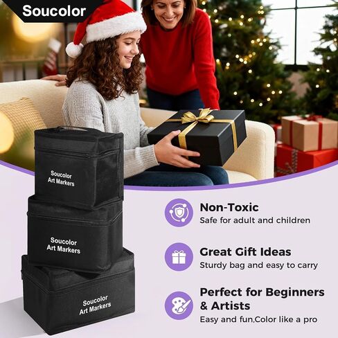 أقلام تحديد كحول Soucolor 168 لونًا مع حافظة وحاملات، وإزميل ذو أطراف مزدوجة وأقلام رسم فنية دقيقة لتلوين البالغين ورسم الأطفال، ومستلزمات فنية لأقلام التحديد الفنية لمزج الرسم in Kuwait