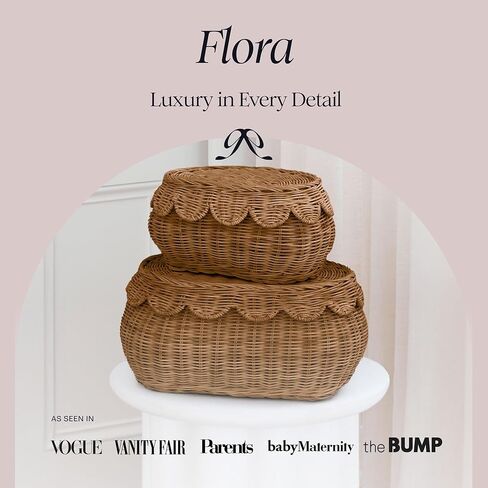 مجموعة سلال الروطان المنسوجة يدويًا - 15 × 10 × 6 بوصة - سلال صغيرة صدفية - سلة خوص مستديرة - سلة تخزين خوص - سلة روطان بغطاء in Kuwait