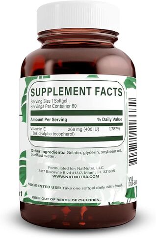 Natural Nutra Vitamin E 200 IU Supplement for Skin, Hair and Nails, Promote Heart Health, Helps to Prevent Damaged Skin, Promoted Immune System, Gluten Free, 60 Softgels in Saudi Arabia