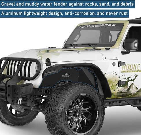 طقم بطانات رفرف داخلي أمامي وخلفي من الألومنيوم من Hooke Road لسيارة Jeep Gladiator JT 2020-2025 (باستثناء محرك Rubicon 3.6L)، 4 قطع من أغطية حماية الطين لبطانة العجلة in Saudi Arabia