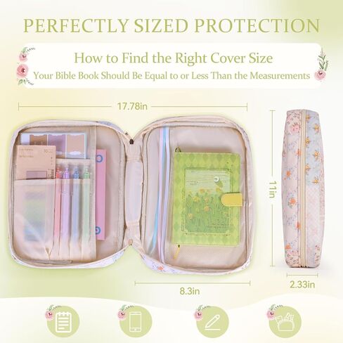 Bible Cover Case for Women, Large Quilted Bible Carrying Case with Handles, Bible Study Supplies & Accessories Christian Gifts for Women(Spliced Flower) in Kuwait