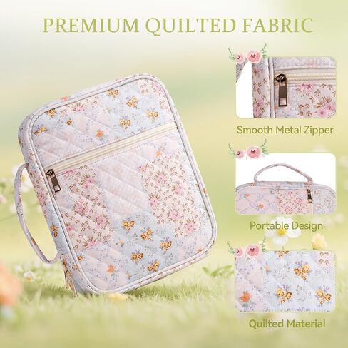 Bible Cover Case for Women, Large Quilted Bible Carrying Case with Handles, Bible Study Supplies & Accessories Christian Gifts for Women(Spliced Flower) in Kuwait