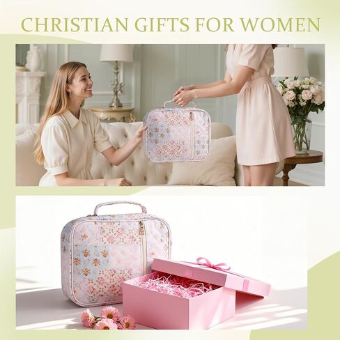 Bible Cover Case for Women, Large Quilted Bible Carrying Case with Handles, Bible Study Supplies & Accessories Christian Gifts for Women(Spliced Flower) in Kuwait