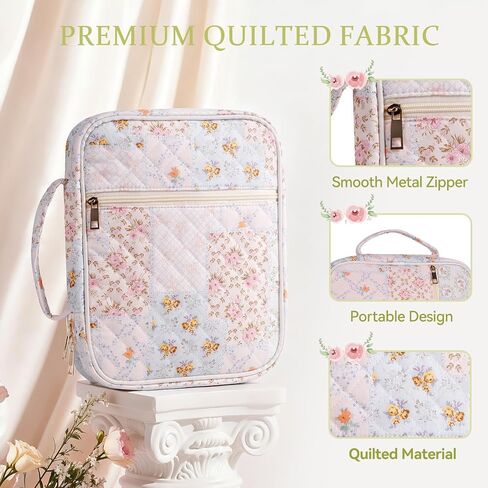 Bible Cover Case for Women, Large Quilted Bible Carrying Case with Handles, Bible Study Supplies & Accessories Christian Gifts for Women(Spliced Flower) in Kuwait