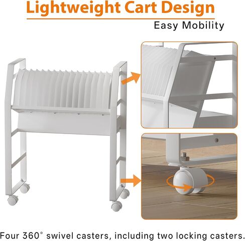 Charging Cart for Chromebooks, Laptops & iPads - 16 Adjustable Compartments, Open Design, Rolling Wheels & Surge Protection, White Steel Powder-Coated in Saudi Arabia