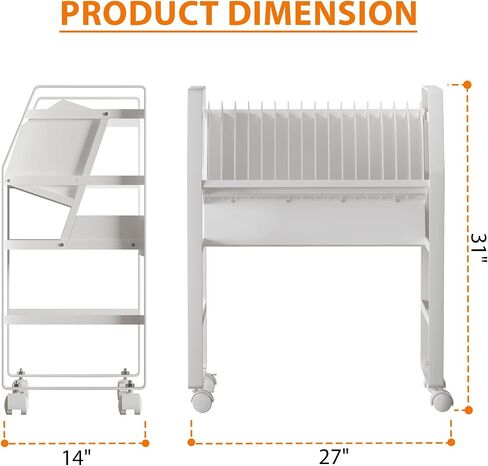 Charging Cart for Chromebooks, Laptops & iPads - 16 Adjustable Compartments, Open Design, Rolling Wheels & Surge Protection, White Steel Powder-Coated in Saudi Arabia