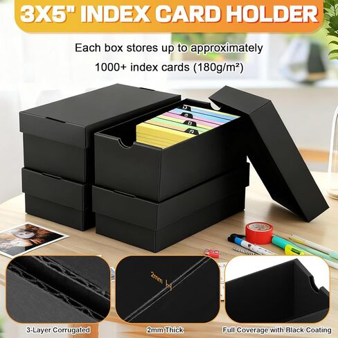 4Pack 3x5 Index Card Holder, Index Card Box Hold 4000 Cards, Flash Card Holder Index Cards Case 3x5 Note Card Organizer File Box Black Index Card Storage Box for 3''x5'' Notecard Flashcard Recipe Card in Kuwait