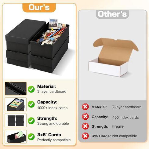 4Pack 3x5 Index Card Holder, Index Card Box Hold 4000 Cards, Flash Card Holder Index Cards Case 3x5 Note Card Organizer File Box Black Index Card Storage Box for 3''x5'' Notecard Flashcard Recipe Card in Kuwait