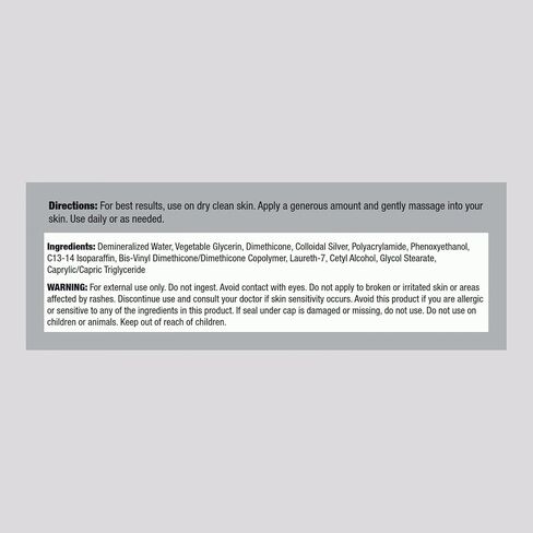 Colloidal Silver Gel | 4 oz | for Skin | Hydro Cream | Non GMO, Gluten Free | by Piping Rock in Saudi Arabia