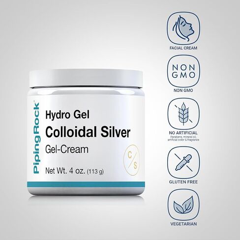 Colloidal Silver Gel | 4 oz | for Skin | Hydro Cream | Non GMO, Gluten Free | by Piping Rock in Saudi Arabia