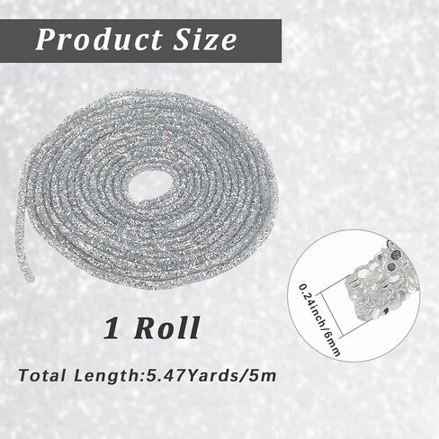 6MM الفضة بريق حبل أشرطة التألق الترتر جولة الحبل التشذيب الزجاج حجر الراين أنبوب الترتر سلسلة لصنع المجوهرات فساتين الزفاف زي ديكور الملابس الأحذية اكسسوارات DIY الحرف in Kuwait