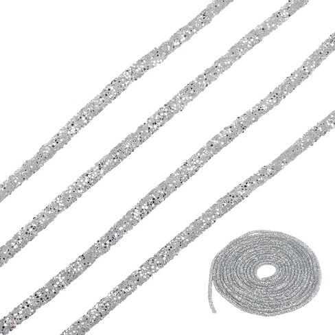 6MM الفضة بريق حبل أشرطة التألق الترتر جولة الحبل التشذيب الزجاج حجر الراين أنبوب الترتر سلسلة لصنع المجوهرات فساتين الزفاف زي ديكور الملابس الأحذية اكسسوارات DIY الحرف in Kuwait