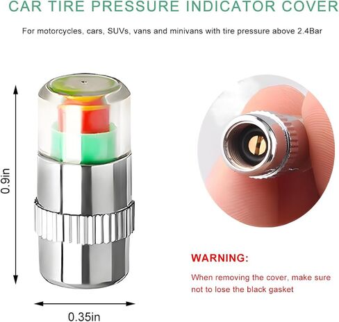 8PCS Tire Pressure Monitor Valve Stem Caps, 2.4 Bar 36PSI Pressure Monitor Stem Covers with 3-Color Eye Alert, Easy to Read Sensor Indicator Tire Valve Cap for Most Car Truck SUV (Silver) in Saudi Arabia