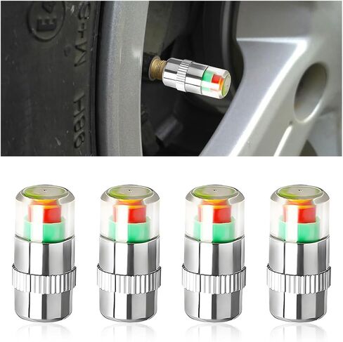 8PCS Tire Pressure Monitor Valve Stem Caps, 2.4 Bar 36PSI Pressure Monitor Stem Covers with 3-Color Eye Alert, Easy to Read Sensor Indicator Tire Valve Cap for Most Car Truck SUV (Silver) in Saudi Arabia
